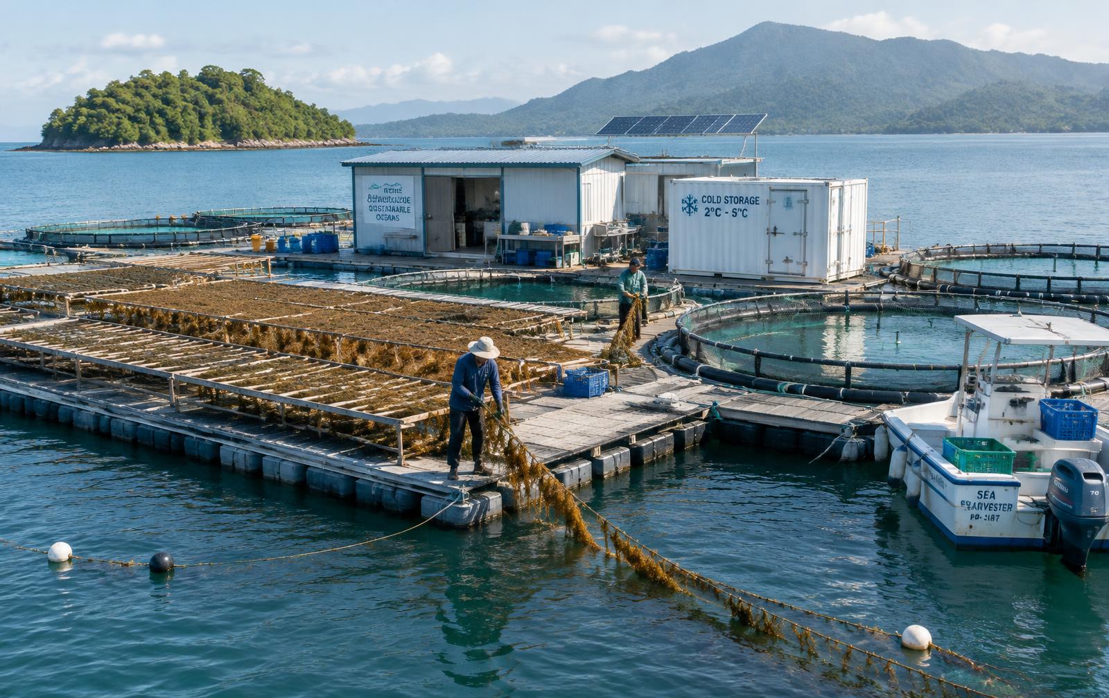 Floating aquaculture and seaweed platform